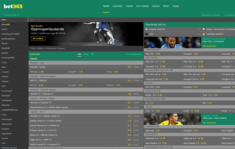 Bet365 sportsbook startsida 