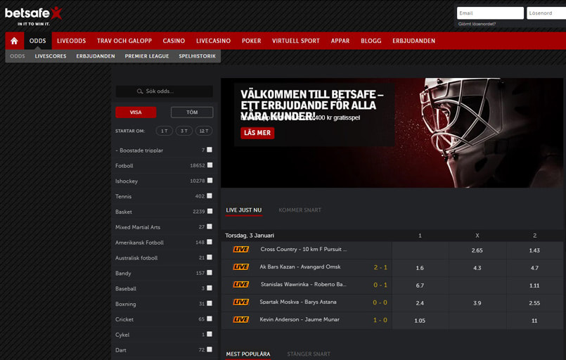 Betsafe sportsbook startsida 