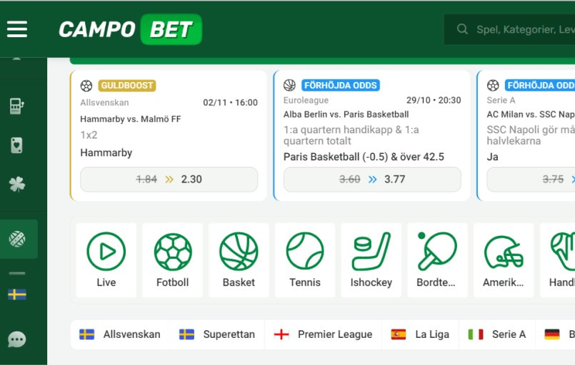 CampoBet sportsbook startsida 